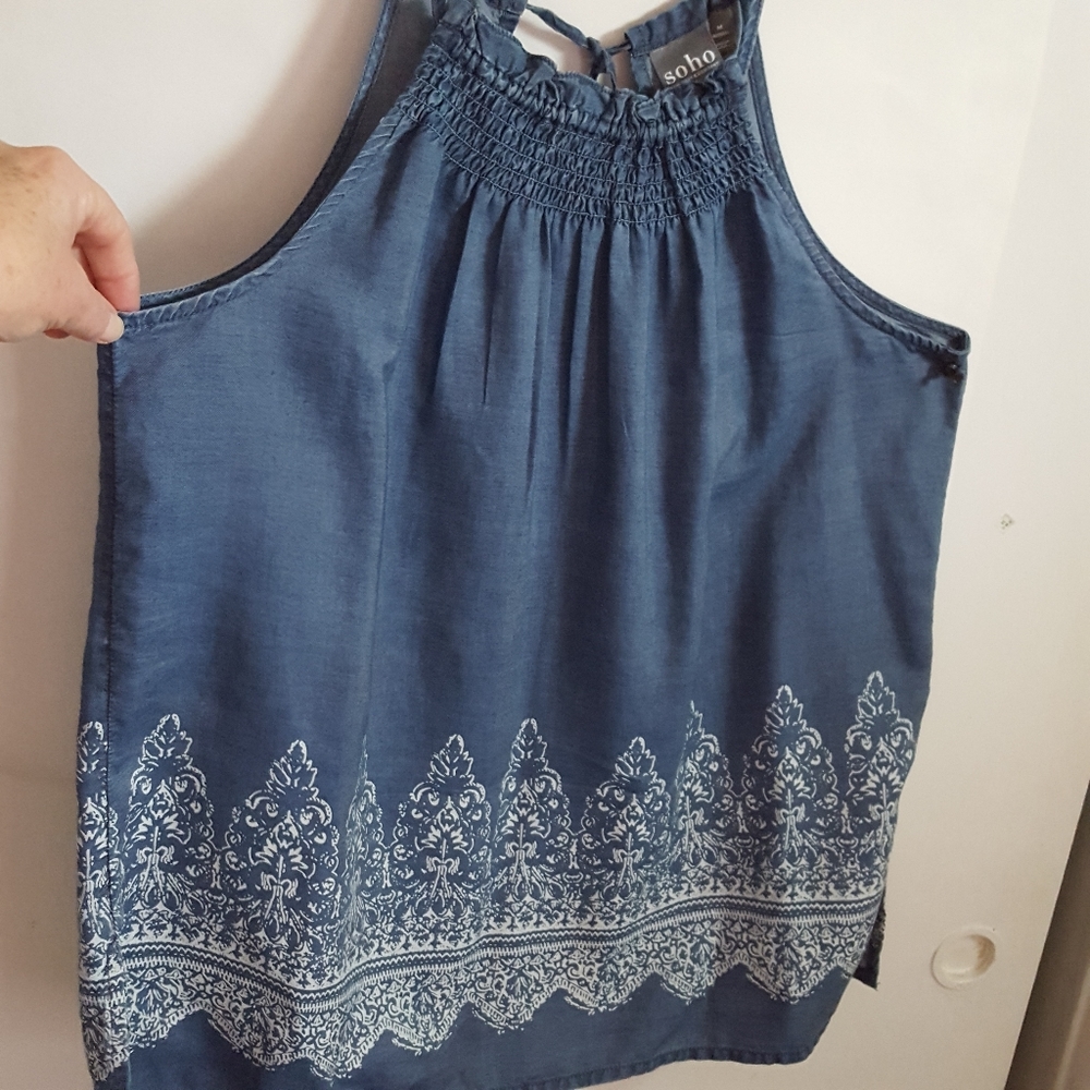 Soho denim pull tie tank pull tie blouse